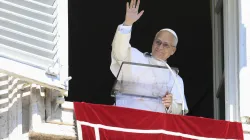 Pope Leo XIV waves to those gathered in St. Peter's Square to pray the Angelus and listen to his Sunday message on Sept. 21, 2025. / Credit: Vatican Media.