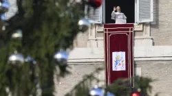 Pope Leo XIV greets pilgrims gathered in St. Peter’s Square at the Vatican for the recitation of the Angelus on Dec. 21, 2025. / Credit: Vatican Media