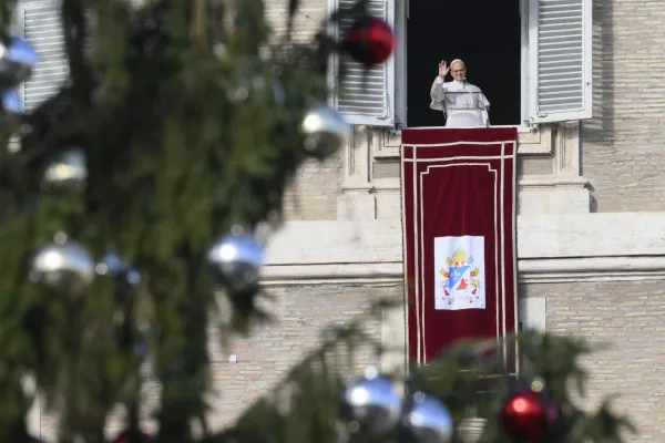 Pope Leo XIV greets pilgrims gathered in St. Peter’s Square at the Vatican for the recitation of the Angelus on Dec. 21, 2025. / Credit: Vatican Media