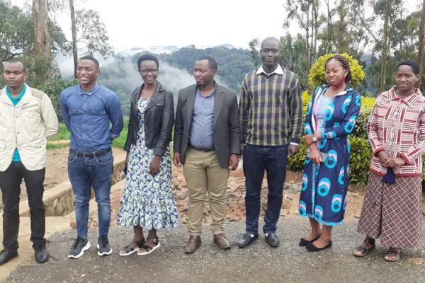 The students who have been selected as Trócaire’s ‘Conservation Champions’. Noel Nizeyimana, Marie Grace Iradukunda, Bernadette Nambajimana, Theogene Nizeyimana , Laurence Uwimana, Nowa Niyonizeye, also pictured in the centre is Ange Imanishimwe, Executive Director of BIOCOOR. Credit: BIOCOOR/Trócaire