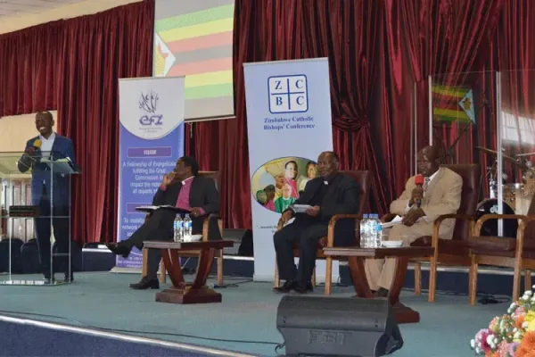 Members of the Zimbabwe Heads of Christian Denominations (ZHOCD) at a press conference in Harare in 2019. Credit: ZHOCD