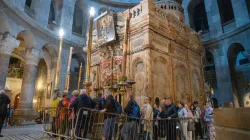 The Edicule of the Holy Sepulcher, which contains the venerated tomb, inside the Basilica of the Holy Sepulchre in Jerusalem. | Credit: Marinella Bandini