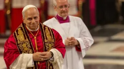 Pope Leo XIV at the Basilica of St. Paul Outside the Walls on May 20, 2025. / Credit: Daniel Ibáñez/EWTN News