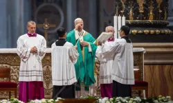 Pope Leo XIV celebrates Mass in St. Peter's Basilica at the Vatican on November 16, 2025. / Daniel Ibáñez