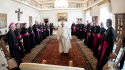 Pope Francis meets with a group of French bishops on their ad limina visit to Rome, Oct. 1, 2021. Vatican Media.