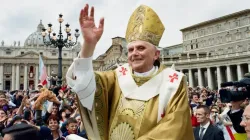 Pope Benedict XVI greets pilgrims in St. Peter's Square during his inaugural Mass April 24, 2005, as the Catholic Church's 265th pope. | Vatican Media