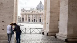 People use hand sanitizer before entering St. Peter's Basilica. Daniel Ibanez/CNA