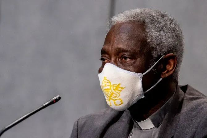 Cardinal Peter Turkson, prefect of the Dicastery for Promoting Integral Human Development, at a Vatican press conference July 7, 2020./ Daniel Ibáñez/CNA.