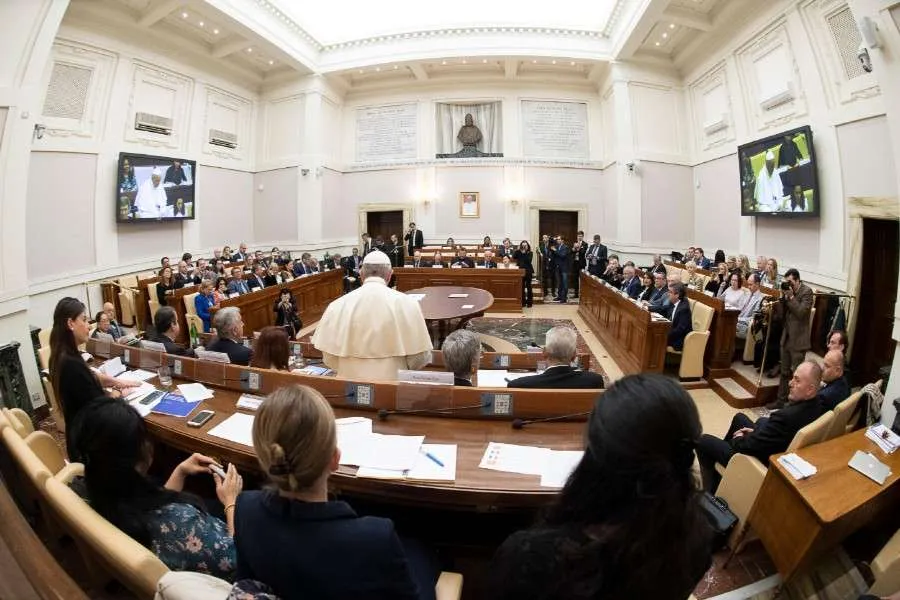 Pope Francis visits the Pontifical Academy of Sciences at the Vatican, May 27, 2019. Credit: Vatican Media/CNA.
