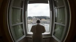 Pope Francis after praying the Angelus in the Vatican's apostolic palace on March 29, 2020. Credit: Vatican Media. null