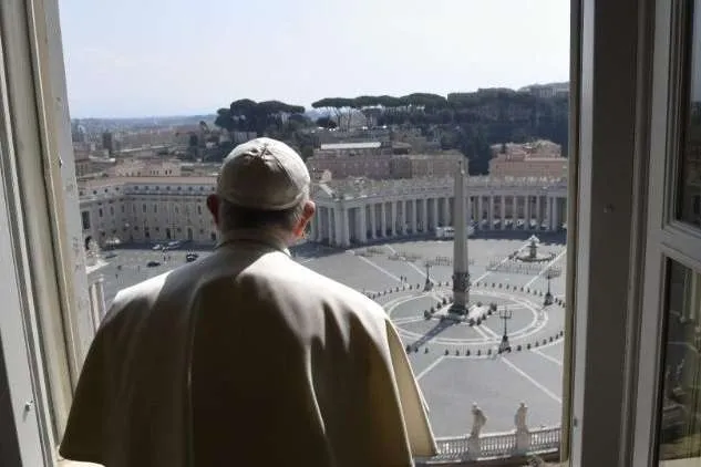 Pope Francis looks out at an empty St. Peter's Square. Credit: Vatican Media.