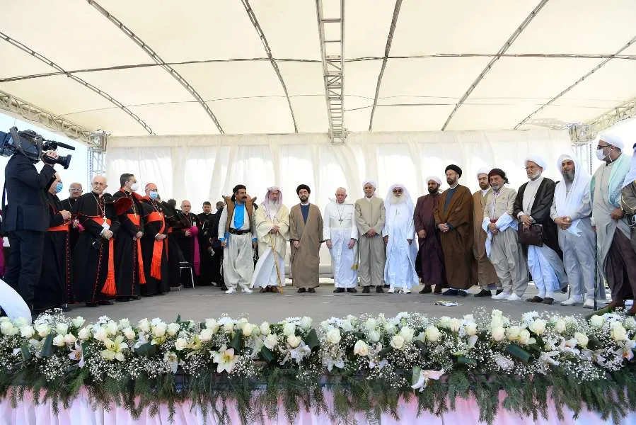 Pope Francis attends an interreligious meeting in the Plain of Ur, Iraq, March 6, 2021. Photo credits: Vatican Media.