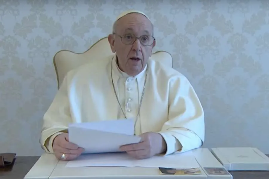 Pope Francis' video message to prayer marathon against human trafficking Feb. 8, 2021.  YoutTube screenshot.