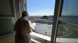 Pope Francis offers a blessing from the window of the Apostolic Palance April 26, 2020. Credit: Vatican Media/CNA.
