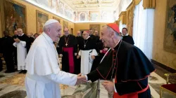 Pope Francis greets Cardinal Luis Francisco Ladaria, who as prefect of the CDF, leads the International Theological Commission. Credit: Vatican Media.