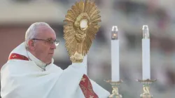 Pope Francis celebrates Corpus Christi in Ostia June 3, 2018. Credit: Daniel Ibanez/CNA.