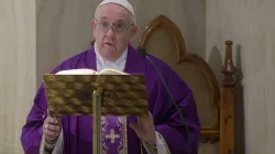Pope Francis offers Mass in Casa Santa Marta March 13, 2020. Credit: Vatican Media