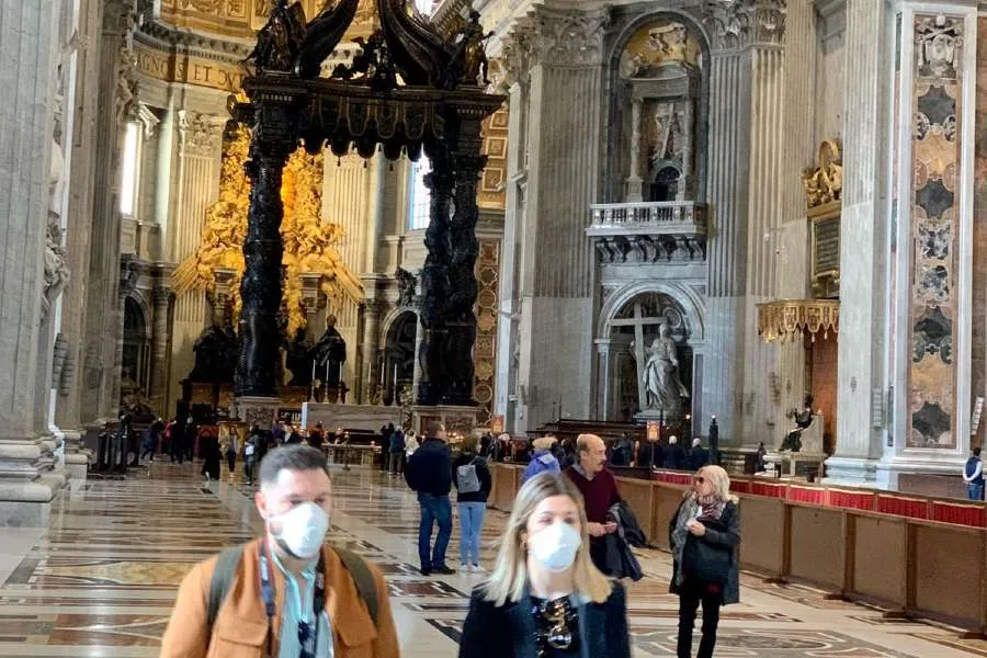 Visitors inside of St. Peter's Basilica March 2020. Credit: Ben Crockett/EWTN News