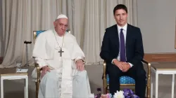 Pope Francis meets with Prime Minister Justin Trudeau in Québec, Canada, on July 27, 2022. pool VAMP
