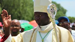 The newly ordained Bishop of South Africa's Aliwal North Diocese, Ugandan-born Bishop Joseph Kizito, blessing the people of God who witnessed his Episcopal ordination at Sauer Park Stadium, Aliwal North on February 15, 2020. / Fr. Paul Tatu/The Southern African Catholic Bishops' Conference (SACBC)