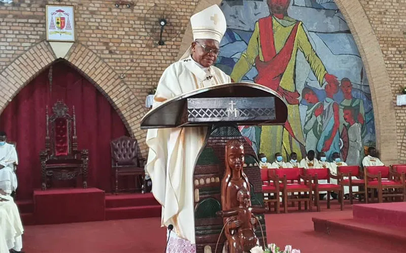 Fridolin Cardinal Ambongo addressing himself to Catholic faithful during Holy Mass at the Our Lady of Congo Cathedral of DRC’s Kinshasa Archdiocese. Credit: Archdiocese of Kinshasa
