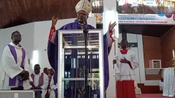 Fridolin Cardinal Ambongo during the 10 December 2023 Eucharistic celebration at the Holy Family Riviera 2 Parish of Abidjan Archdiocese. Credit: Holy Family Riviera 2 Parish