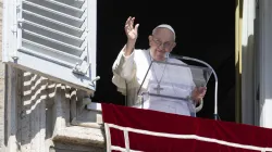 Pope Francis waves to the crowd in St. Peter's Square on March 5, 2023, during his Sunday Angelus reflection. / Vatican Media