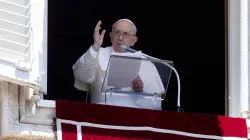 Pope Francis speaks to the crowd on June 12, 2022 gathered in St. Peter's Square in Rome for the recitation of the Angelus on Trinity Sunday. Vatican Media