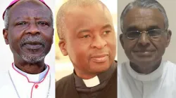 Archbishop-elect Franklyn Atese Nubuasah (left), Msgr. Anthony Pascal Rebello (right) and Msgr. Raphael Macebo Mabuza Ncube (center)/ Credit: Courtesy Photo