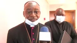 Archbishop Jean Patrick Iba-Ba of Gabon’s Libreville Archdiocese during an interview with journalists shortly after meeting with Gabon's Interior Minister.