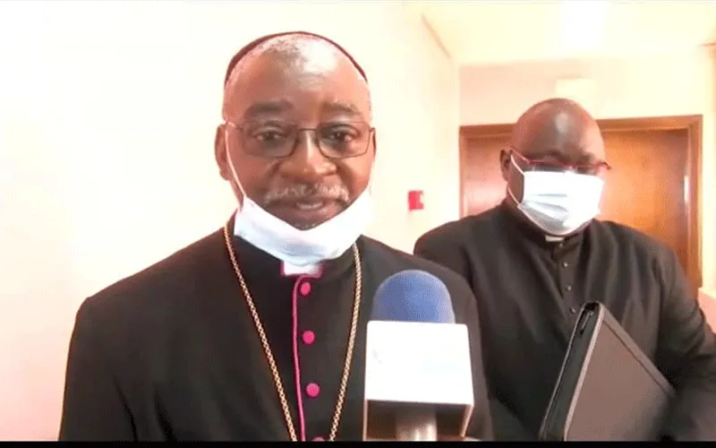 Archbishop Jean Patrick Iba-Ba of Gabon’s Libreville Archdiocese during an interview with journalists shortly after meeting with Gabon's Interior Minister.
