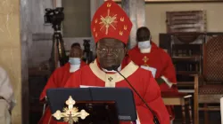Archbishop Cyprian Kizito Lwanga of Kampala celebrating the Uganda Martyrs Day Mass at the Namugongo Shrine Wednesday, June 3, 2020.