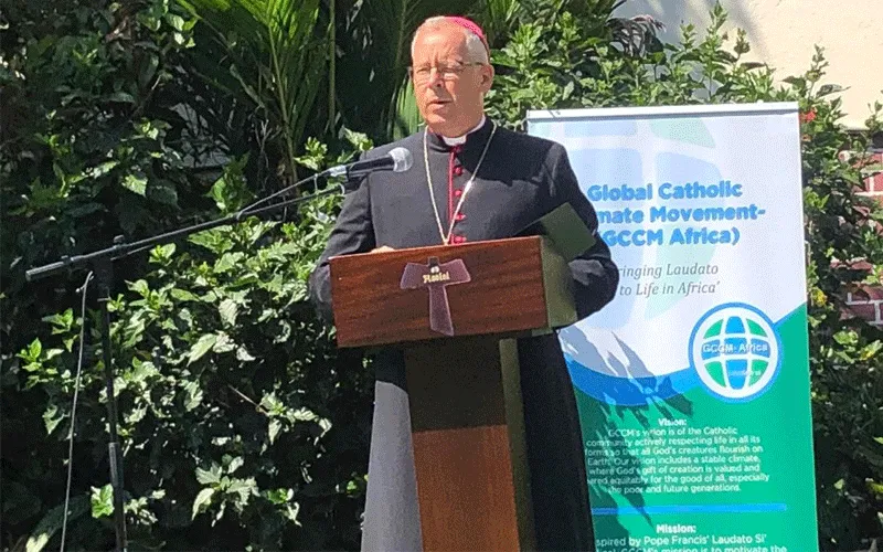 Archbishop Bert van Megen, Apostolic Nuncio in Kenya and South Sudan while presiding over the tree planting ceremony at the Global Catholic Climate Movement in Africa (GCCM Africa) offices within St. Jude Capuchin Friary in the Westlands area of Nairobi, Kenya. / GCCM Africa