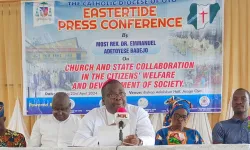 Bishop Emmanuel Adetoyese Badejo during the Eastertide press conference on 23 April 2024. Credit: Catholic Diocese of Oyo