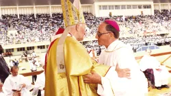 Late Bishop Michael Joseph Cleary with Pope John Paul II when he visited the Gambia in 1992.