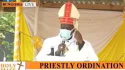 Bishop Joseph Obanyi Sagwe during the Priestly Ordination of Priestly ordination of Deacon Reuben Kemei in Kenya's Bungoma Diocese/ Credit: Courtesy Photo