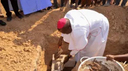 Diocese of Yola Bishop, Stephen Dami Mamza laying foundation for construction of eighty six housing units for internally displaced persons (IDPs) in Maiduguri, Northern Nigeria on Monday, January 27. / Courtesy