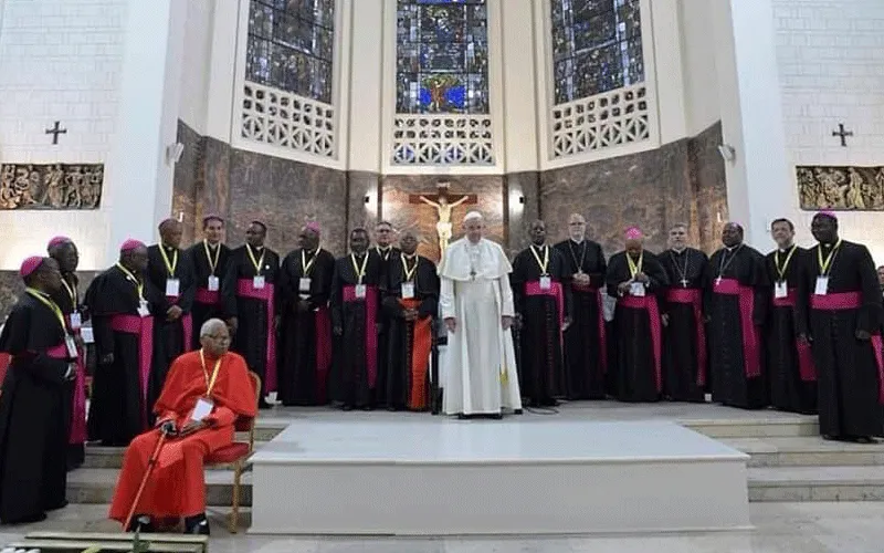 Members of the Episcopal Conference of Mozambique (CEM) with Pope Francis during Apostolic visit in September 2019.