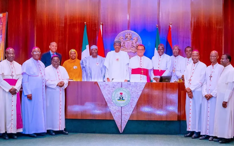 Members of the Catholic Bishops’ Conference of Nigeria (CBCN) with President Muhammadu Buhari. Credit: Courtesy Photo
