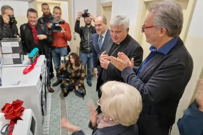 Cardinal Konrad Krajewski, papal almoner, after cutting the ribbon on a new "Pope's Laundromat" for the homeless. | Credit: Holy See Press Office