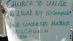 Placard during peaceful demonstrations in Rumbek, South Sudan against attacks on foreign Clergy in Rumbek Diocese 28 April 2021/ Credit: ACI Africa