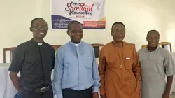 Fr. George Ehusani (2nd from left), flanked on the left by Fr. Andrew Otu (Head of Department of Spiritual Theology), on the right by Fr. Cajetan Ani (Editor of the Pastoral and Spiritual Theology Journal, published by Catholic Institute of West Africa - CIWA), and one other participant at the Symposium on "Psycho-Spiritual Integration" at CIWA in Port Harcourt, Nigeria, on 24 May 2022. Credit: Catholic Institute of West Africa (CIWA)