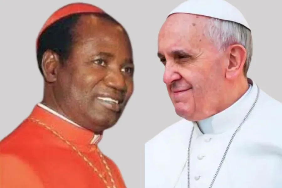 Pope Francis and Polycarp Cardinal Pengo (left), the Archbishop emeritus of Tanzania’s Dar es Salaam Archdiocese. Credit: Mazur/catholicnews.org.uk./Vatican Media