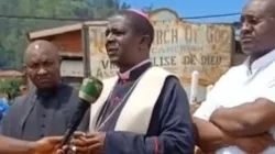 Archbishop Andrew Fuanya Nkea of Bamenda Archdiocese in Cameroon addressing journalists at Nacho junction. Credit: Fr. Dufe Joseph