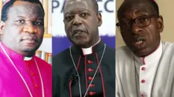 Archbishop Ignace Bessi Dogbo (right) of Korhogo Archdiocese in Ivory Coast; Archbishop Robert Christopher Ndlovu (left) of Zimbambwe’s Harare Archdiocese; and Bishop Lucio Andrice Muandula (center) of Xai-Xai Diocese in Mozambique. Credit: Vatican Media, ACI Africa,
