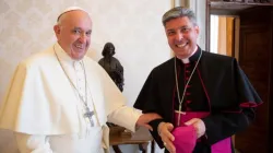 Archbishop José Avelino Bettencourt with Pope Francis in Rome. Credit: Vatican Media