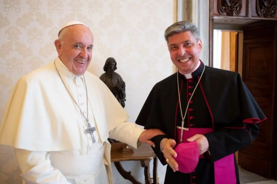 Archbishop José Avelino Bettencourt with Pope Francis in Rome. Credit: Vatican Media