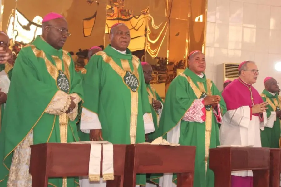 Archbishop Ignatius Kaigama (First from left ) during the opening Mass of the 2nd Plenary of the Catholic Bishops Conference of Nigeria (CBCN) at Holy Trinity Church, Maitamain in Abuja Archdiocese. Credit: Abuja Archdiocese.