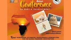 A poster announcing the two-day Malawi Conference on Debt and Development at Crossroads Hotel, Lilongwe. Credit: Luntha Television.