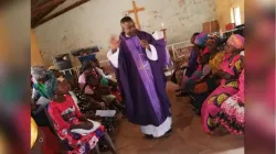 Fr. George Barde, the parish priest of St. Laurence Parish Riyom of Nigeria's Catholic Archdiocese of Jos celebrates Mass at St. Augustine Catholic Church Rim. The church in Rim no longer has male participants in services as many of them have been killed by armed Fulani herdsmen. Credit: Fr. George Barde